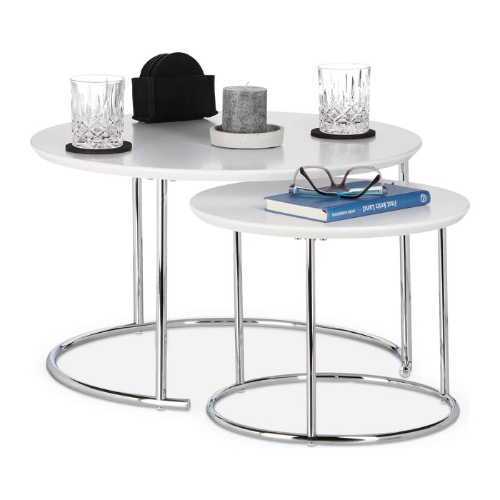 relaxdays Beistelltische-Set rund MDF-Platte weiß, 2 St.
