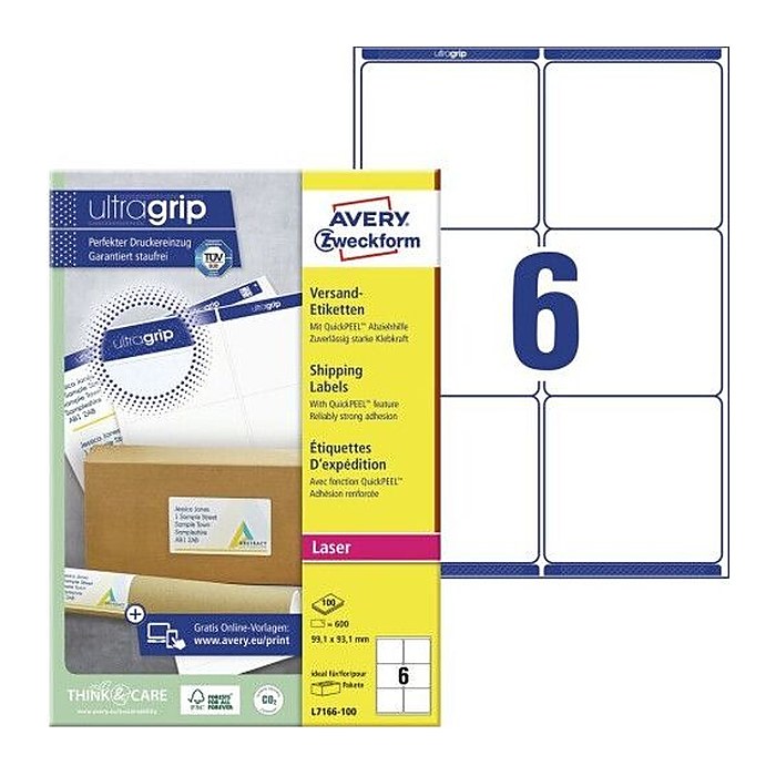 AVERY Zweckform Versandetiketten L7166-100 weiß 99,1 x 93,1 mm, 100 Blatt
