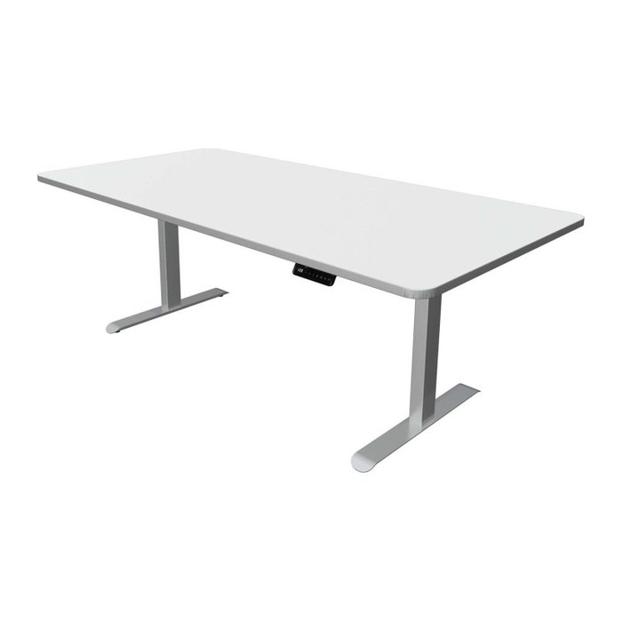 Kerkmann Move 3 Premium elektrisch höhenverstellbarer Schreibtisch weiß rechteckig, T-Fuß-Gestell silber 200,0 x 100,0 cm