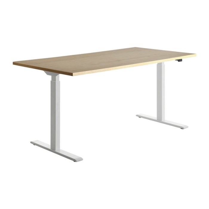 Topstar E-Table elektrisch höhenverstellbarer Schreibtisch ahorn rechteckig, T-Fuß-Gestell weiß 160,0 x 80,0 cm