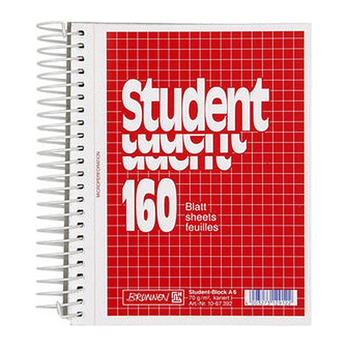 BRUNNEN Collegeblock Student kariert DIN A6 ohne Rand, 1 Block