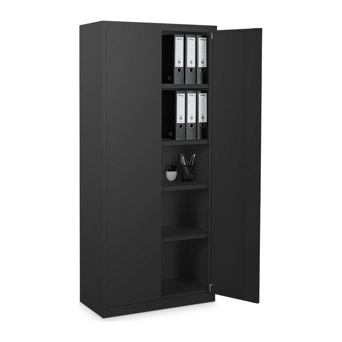 Aktenschrank aus Stahl – 800 x 380 (4,5 OH) – Korpus in Tiefschwarz (Türen Tiefschwarz)