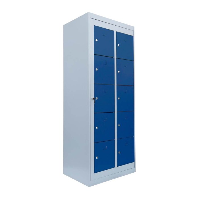LÜLLMANN Schließfachschrank enzianblau, lichtgrau 526251, 10 Schließfächer 74,0 x 50,0 x 180,0 cm