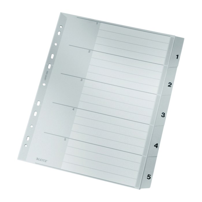 LEITZ Ordnerregister DIN A4+ Vollformat, Überbreite 1-5 grau 5-teilig, 1 Satz