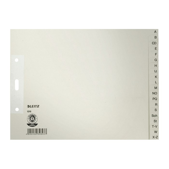 LEITZ Ordnerregister 1210 DIN A4+ Halbformat, Überbreite A-Z grau 20-teilig, 1 Satz
