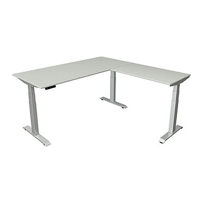 Kerkmann Move 4 elektrisch höhenverstellbarer Schreibtisch lichtgrau rechteckig, T-Fuß-Gestell silber 180,0 x 180,0 cm