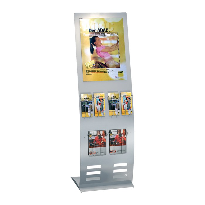 Kerkmann Prospektständer tec-art breit silber DIN A4, 1/3 DIN A4 ohne Fächer Fächer 52,0 x 46,0 x 165,0 cm, 1 St.