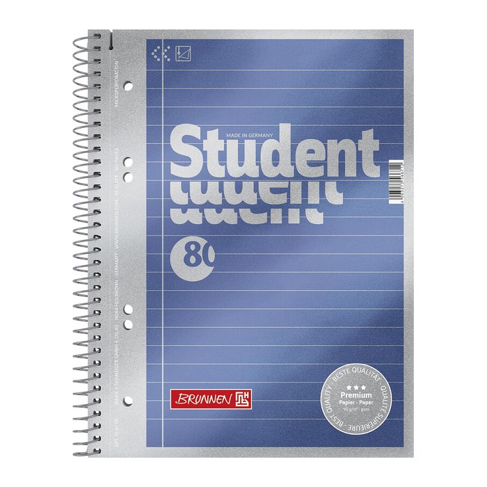 BRUNNEN Collegeblöcke Student Premium Kleinformat liniert DIN A5 Innenrand, 5 Blöcke