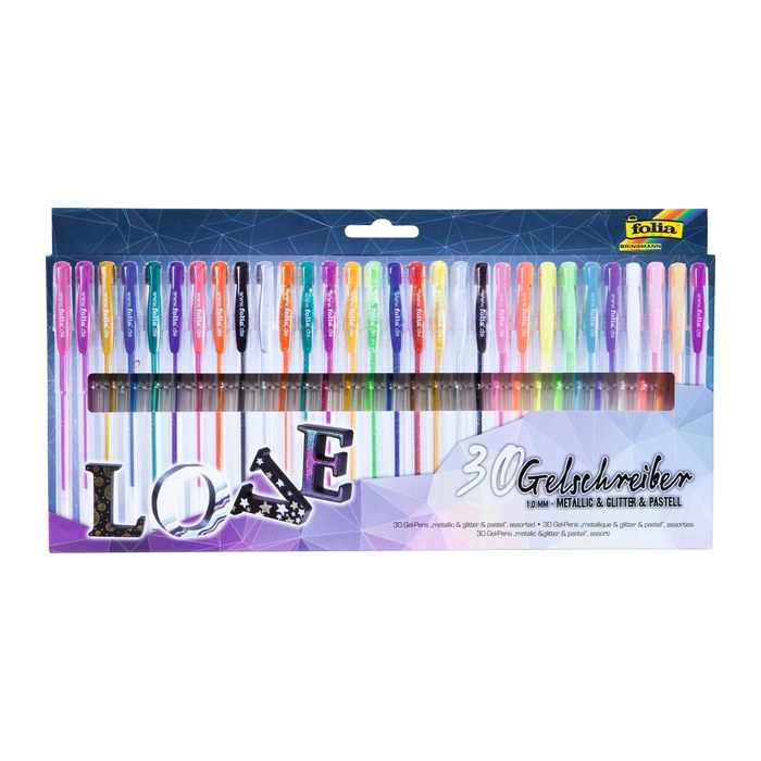 folia Mega Selection Gelschreiber-Set transparent 1,0 mm, Schreibfarbe: farbsortiert, 30 St.