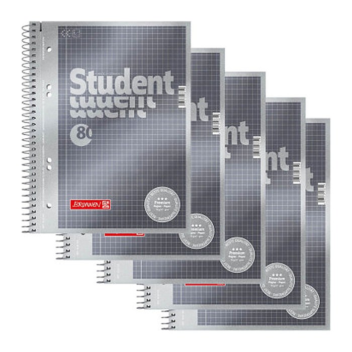 BRUNNEN Collegeblöcke Student Premium Kleinformat kariert DIN A5 Innenrand, 5 Blöcke