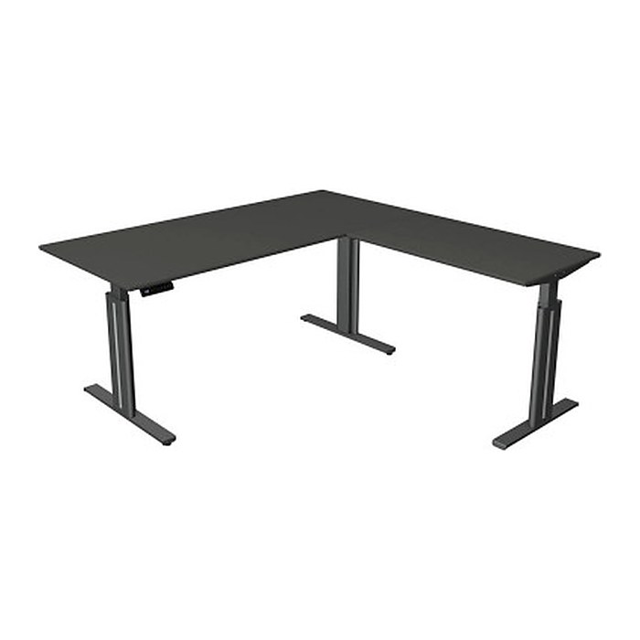 Kerkmann Move 3 elegant elektrisch höhenverstellbarer Schreibtisch anthrazit L-Form, T-Fuß-Gestell grau 180,0 x 180,0 cm