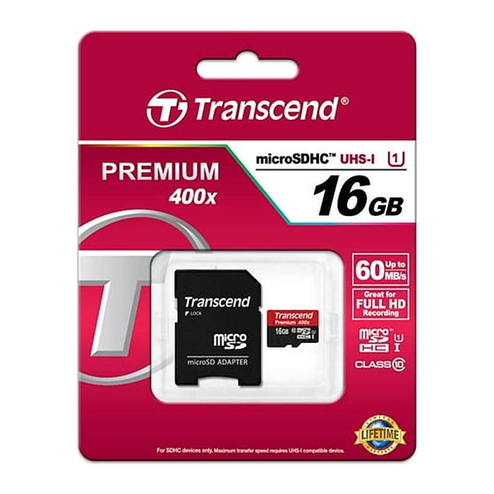 SD microSD Card 16GB Transcend SDHC Class10 w/adapter