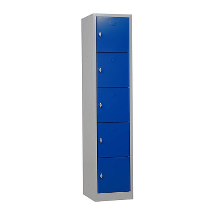 Gürkan Schließfachschrank lichtgrau, enzianblau 111281, 5 Schließfächer 41,0 x 45,0 x 190,0 cm