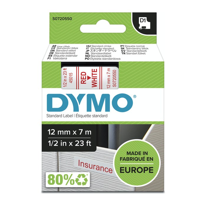 DYMO Schriftband D1 45015 S0720550, 12 mm, rot auf weiß, 1 St.