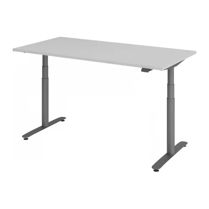 HAMMERBACHER VXDLR16 elektrisch höhenverstellbarer Schreibtisch lichtgrau rechteckig, T-Fuß-Gestell grau 160,0 x 80,0 cm