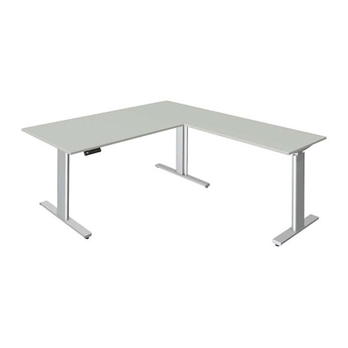 Kerkmann Move 3 tube elektrisch höhenverstellbarer Schreibtisch lichtgrau L-Form, T-Fuß-Gestell silber 180,0 x 80,0 cm