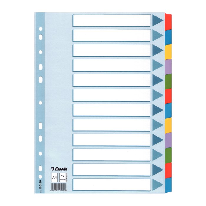 Esselte Ordnerregister DIN A4 Vollformat blanko farbig 12-teilig, 1 Satz