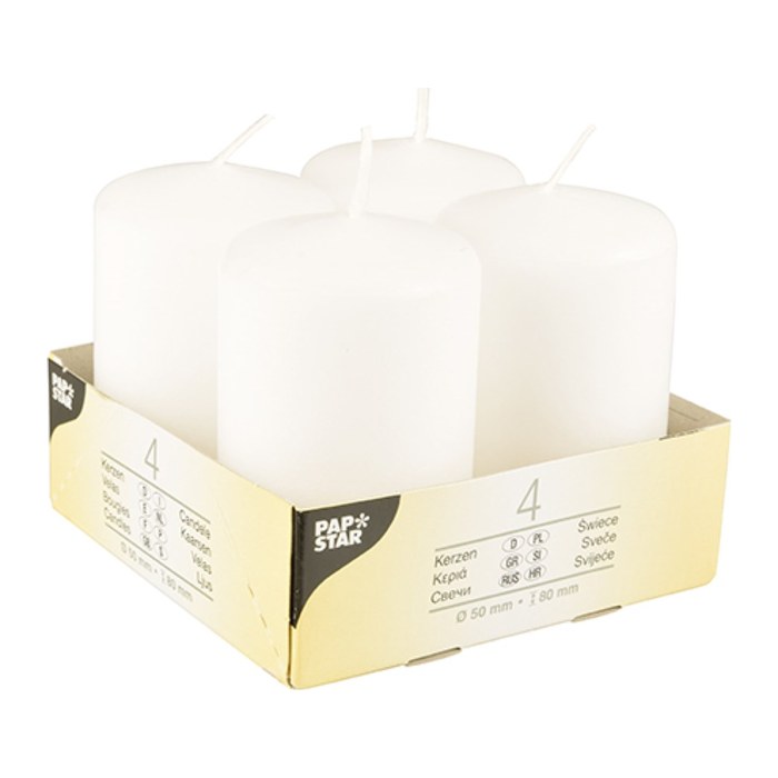 STARPAK Stumpenkerzen weiß, 4 St.