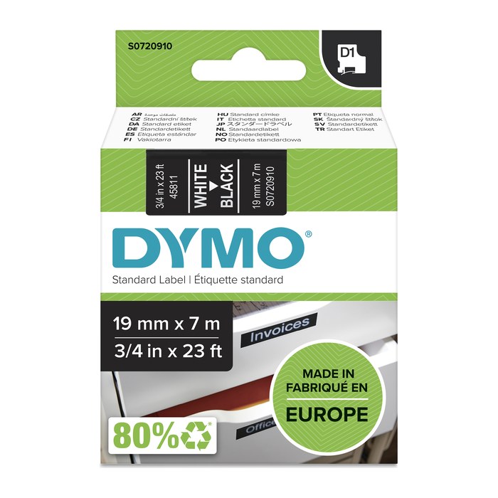 DYMO Schriftband D1 45811 S0720910, 19 mm, weiß auf schwarz, 1 St.