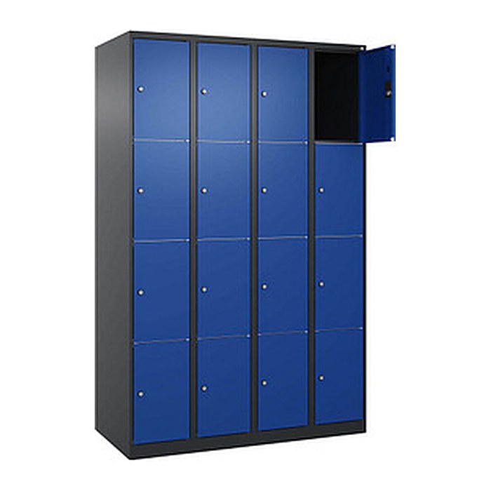 CP Schließfachschrank Classic Plus enzianblau, schwarzgrau 080000-404 S10029, 16 Schließfächer 120,0 x 50,0 x 185,0 cm