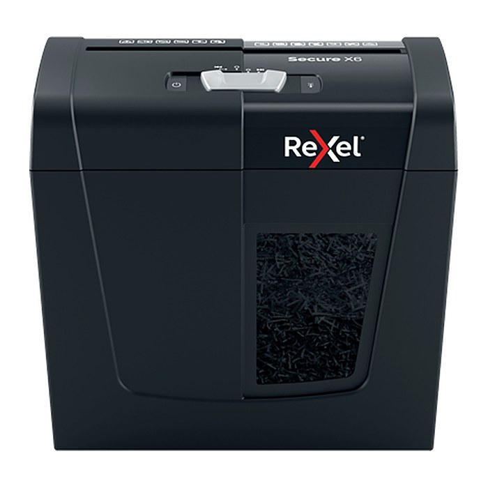AKTION: Rexel Secure X6 Aktenvernichter mit Partikelschnitt P-4, 4 x 40 mm, bis 6 Blatt, schwarz mit 5 Euro CashBack