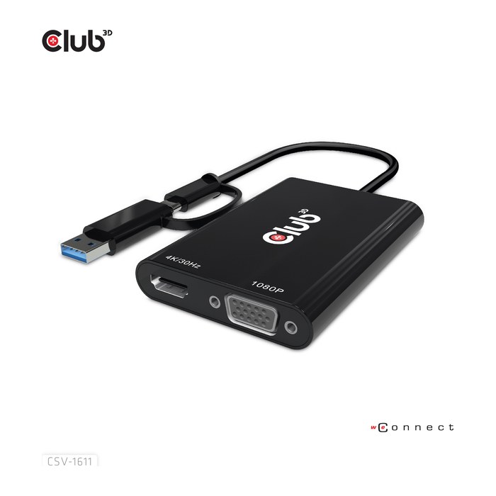 Club3D Adapter USB Typ C/A > HDMI / VGA St/Bu retail