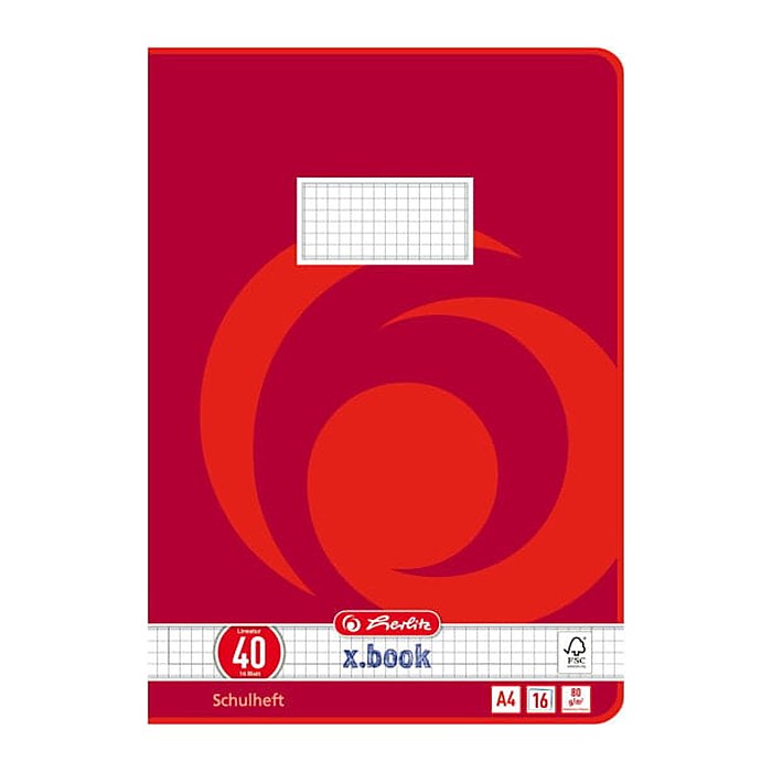 herlitz Schulheft x.book Lineatur 40 kariert DIN A4 Rand rundum, 16 Blatt, 1 St.