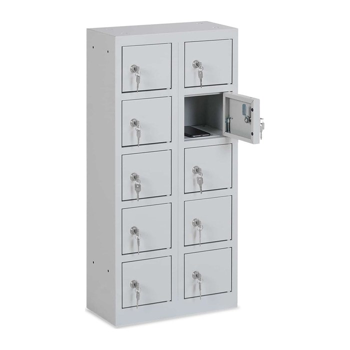 Stahl-Wertfachschrank – 10 Fächer – Lichtgrau