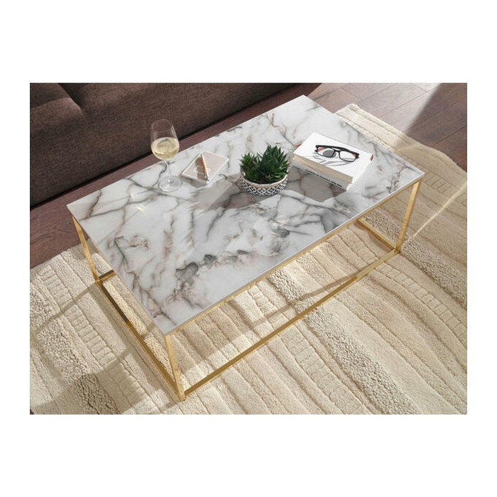 WOHNLING Couchtisch rechteckig MDF-Platte weiß, marmor 100,0 x 60,0 x 40,0 cm, 1 St.