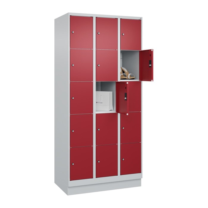 CP Schließfachschrank Classic PLUS lichtgrau, rubinrot 080020-305 S10001, 15 Schließfächer 90,0 x 50,0 x 195,0 cm