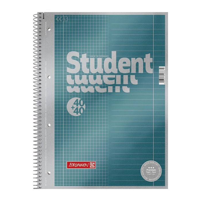 BRUNNEN Collegeblock Premium Student DUO 28 + 27 liniert und kariert DIN A4 Innen- und Außenrand, 5 St.