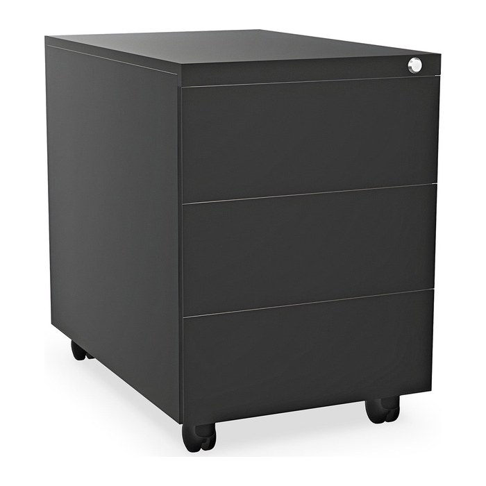 Design-Rollcontainer aus Stahl mit Schubladen – Tiefschwarz (3 Fächer, 3 Schübe)
