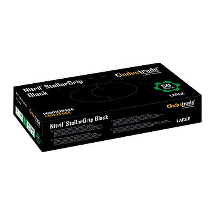 Industrade® unisex Einmalhandschuhe Nitril® StellarGrip Black schwarz Größe L, 50 St.