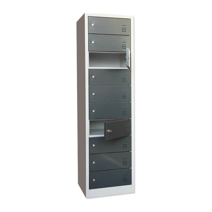 LÜLLMANN Schließfachschrank anthrazit, lichtgrau 526438, 10 Schließfächer 50,0 x 50,0 x 180,0 cm
