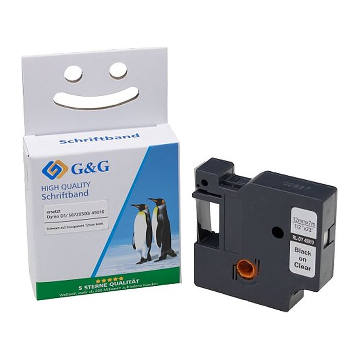 G&G Schriftband D1 ersetzt Dymo 45010 /S0720500 15569, 12 mm, schwarz auf transparent, 1 St.