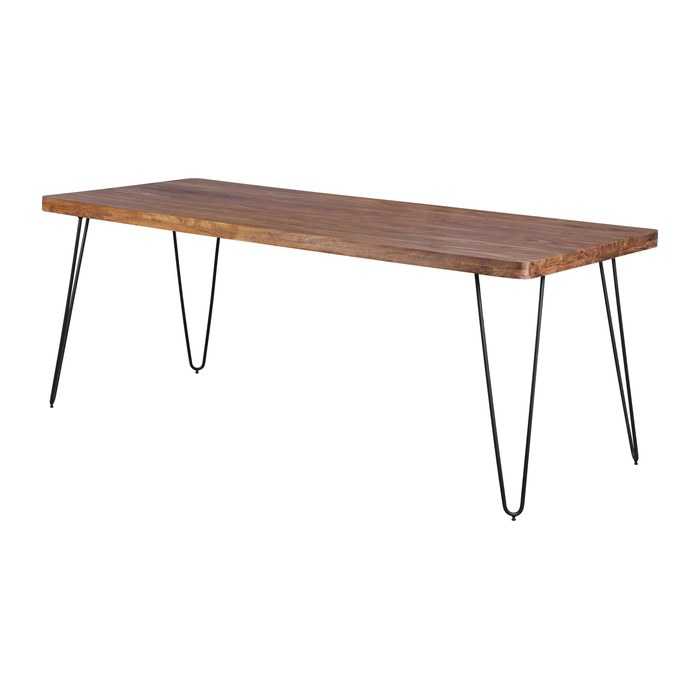 WOHNLING Esstisch sheesham rechteckig, Haarnadelbeine schwarz, 200,0 x 80,0 x 76,0 cm