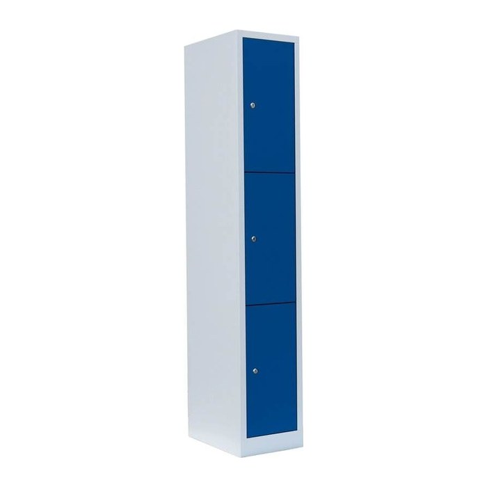 LÜLLMANN Schließfachschrank enzianblau, lichtgrau 520311, 3 Schließfächer 31,5 x 50,0 x 180,0 cm