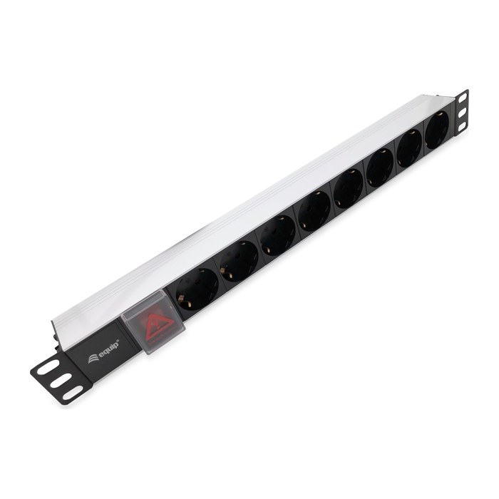 Equip 19" Steckdosenleiste 8xSchuko+Switch->St.90° si. Alu.