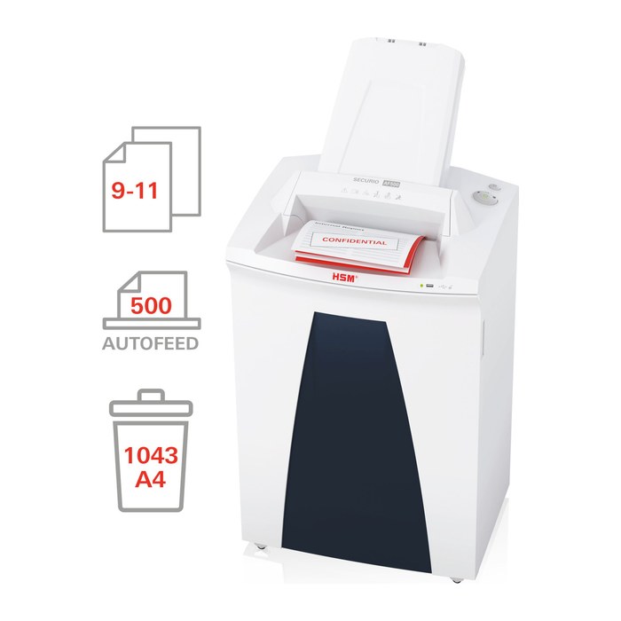 HSM SECURIO AF500 Aktenvernichter mit Partikelschnitt P-5, 1,9 x 15 mm, bis 500 Blatt, weiß