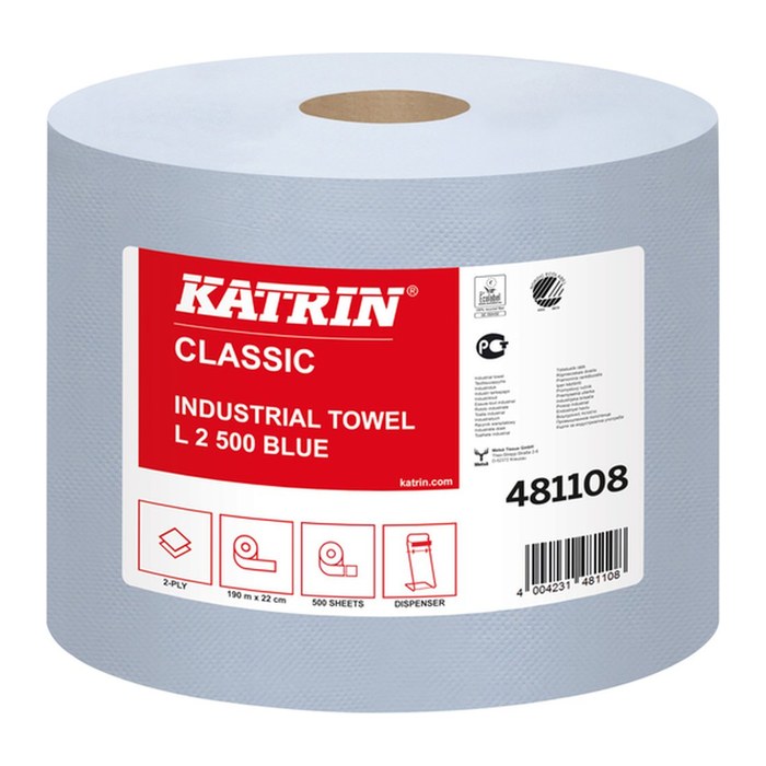 KATRIN Putztuchrollen L2 Blue 2-lagig blau, 500 Blätter, 2 Rollen