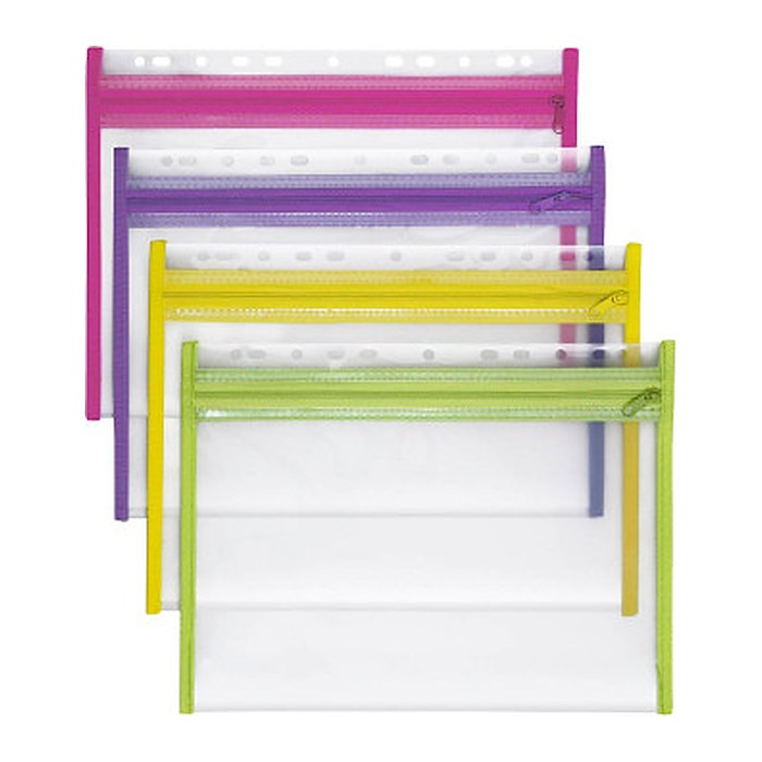 VELOFLEX Reißverschlussbeutel VELOBAG® XS DIN A4 transparent/pink, lila, grün, gelb 0,3 mm, 4 St.