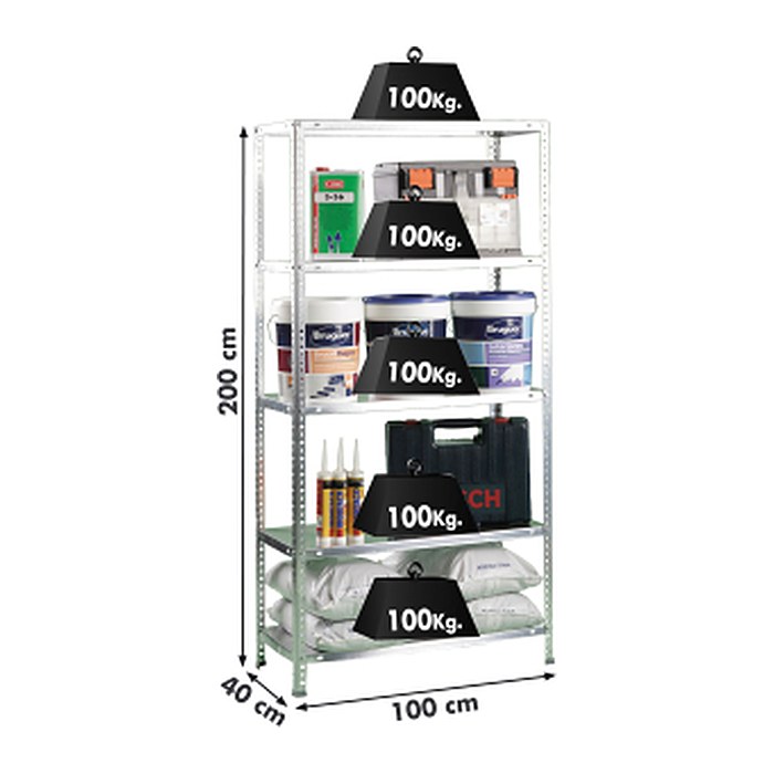 Simonrack Schwerlastregal COMFORT PLUS 5/400 707100014201045 silber 100,0 x 40,0 x 200,0 cm