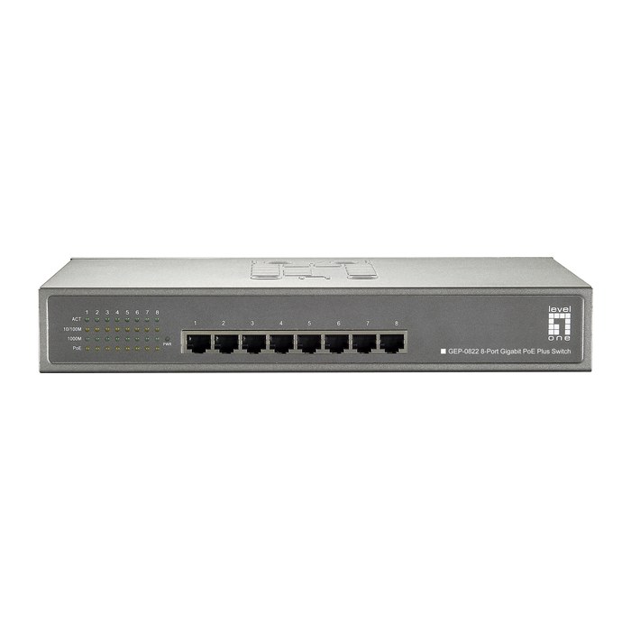 LevelOne PoE+Switch 8xGE PoE unmanaged 240W 19" Metall