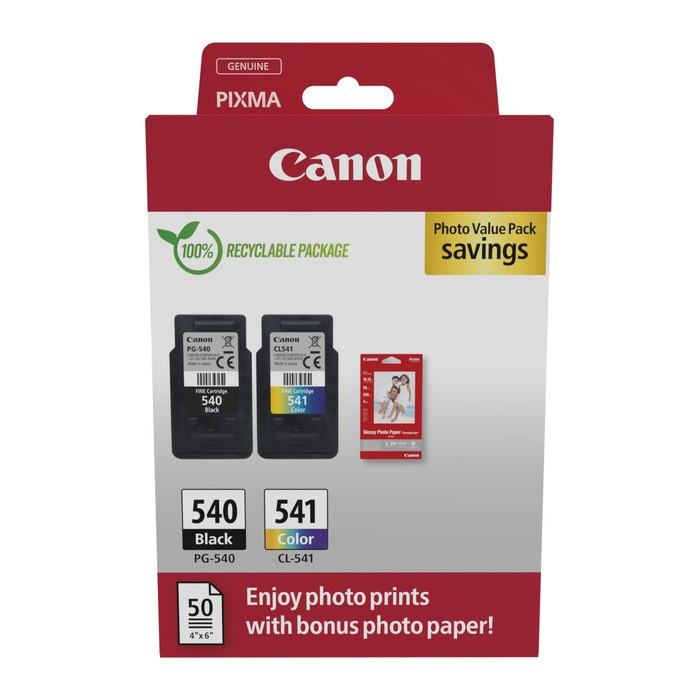 Canon PG-540 + CL-541 schwarz, color Druckköpfe + Fotopapier, 2er-Set
