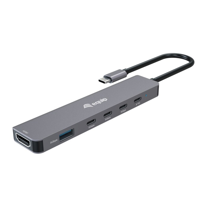 Equip Adapter USB-C->HDMI/3xUSB-C/USB-A 4K/ 60Hz 0.25m Alu.