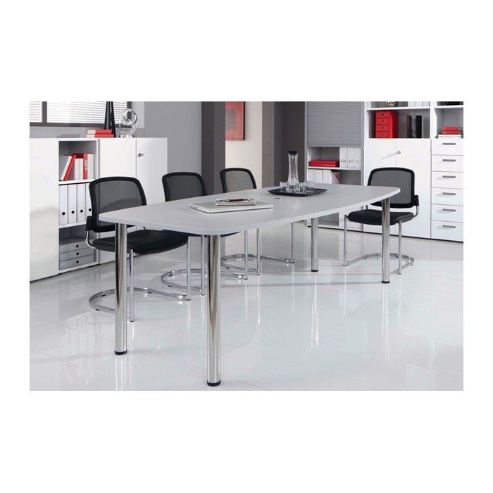 HAMMERBACHER Konferenztisch KT22C lichtgrau Tonnenform, Rundrohr chrom, 220,0 x 83,0/103,0 x 72,0 - 74,0 cm