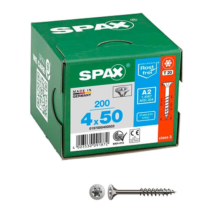 SPAX® Universalschrauben T20 Senkkopf Edelstahl A2 0197000400503 4 mm x 50 mm, 200 St.