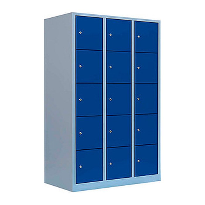 LÜLLMANN Schließfachschrank enzianblau, lichtgrau 523931, 15 Schließfächer 118,5 x 50,0 x 190,0 cm