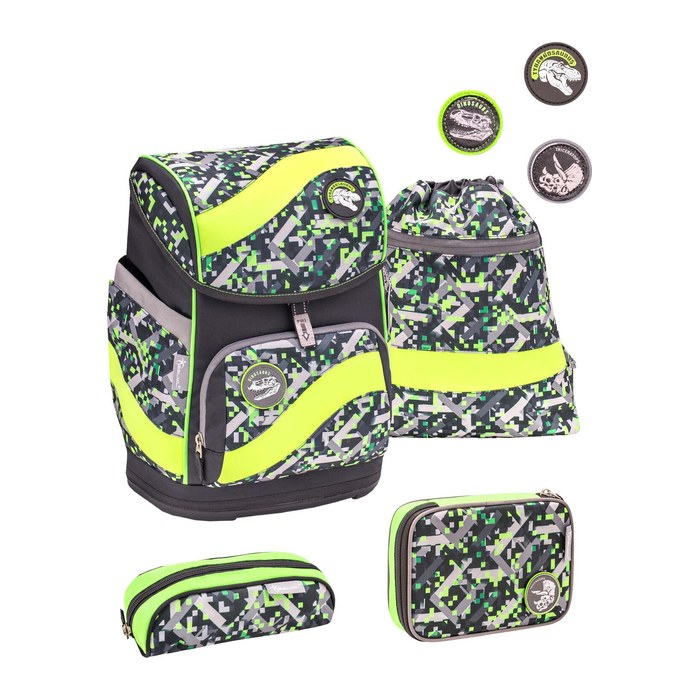 BELMIL® Schulranzen-Set Smarty Dinosaurs Neon Kunstfaser grün