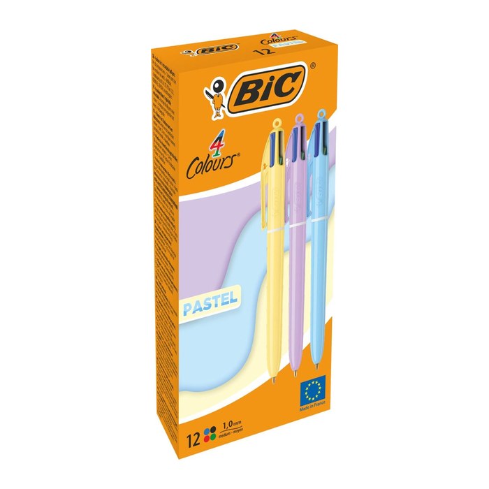 BIC 4-Farben-Kugelschreiber PASTEL pastellgelb, pastellrosa, pastellblau, Schreibfarbe: schwarz, blau, grün, rot, 1 St.